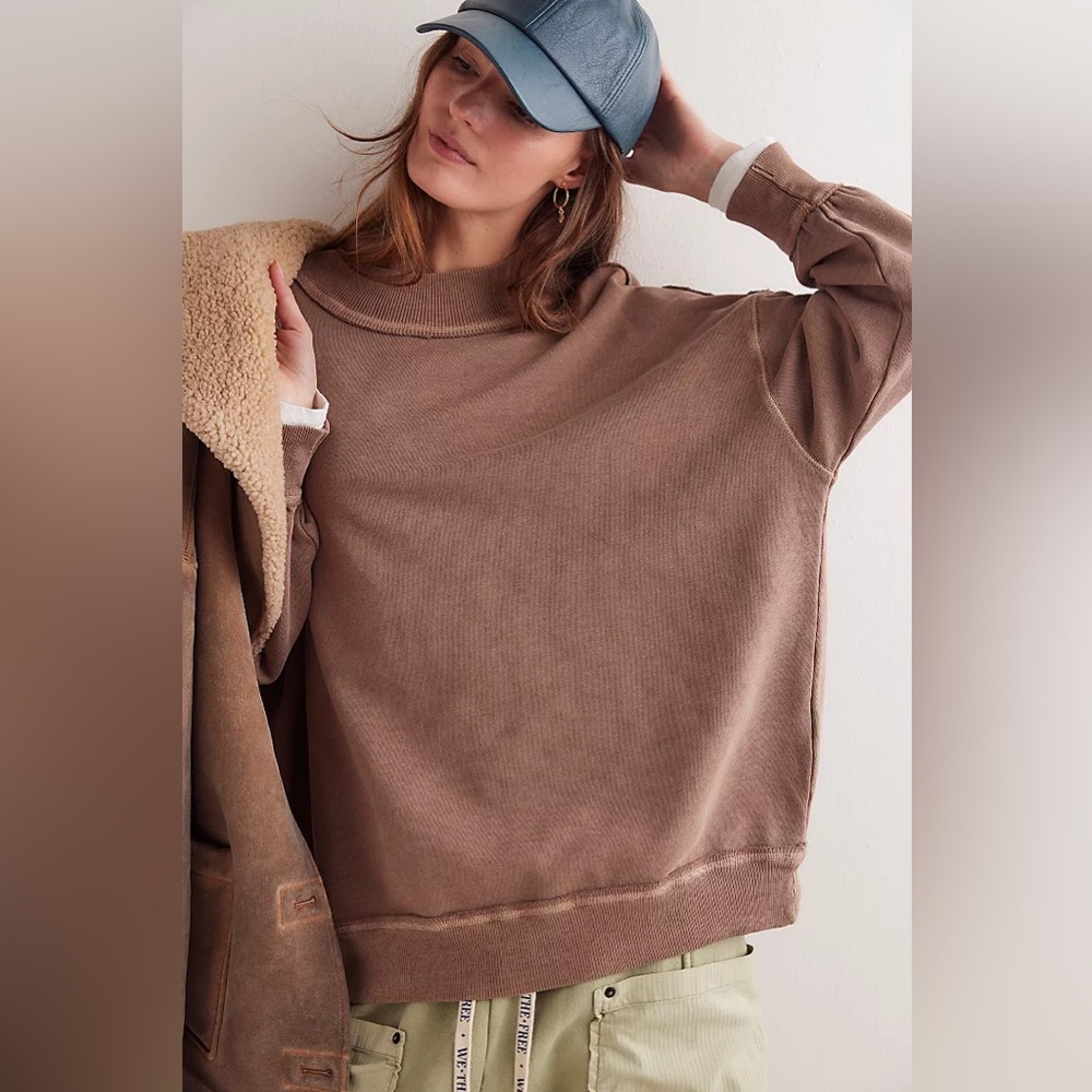 New Free People We The Free Dusted Coca Washed Brown Palm Springs Pullover sz L